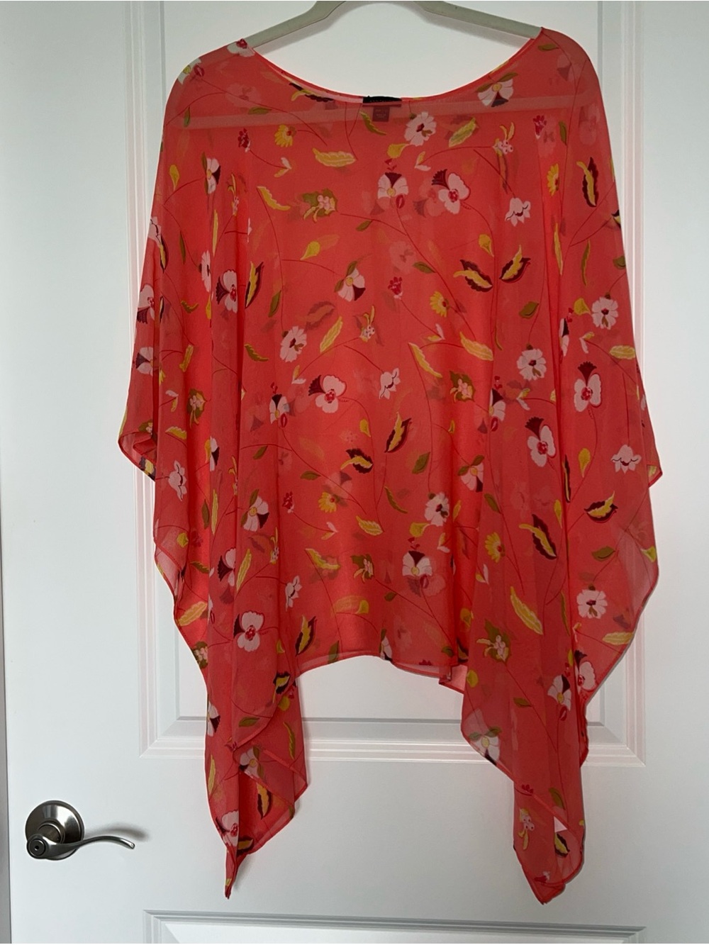 Ann Taylor Floral Coral chiffon poncho- Women's Lightweight Cover up OS